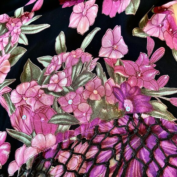 Dress Barn Vtg 90s Floral Lined Skirt with Fringe and Sequins and Beads - Picture 12 of 13